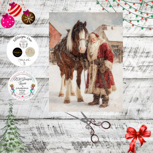 Papier Mousseline Affiche vintage de Noël découpage Santa & Cheval