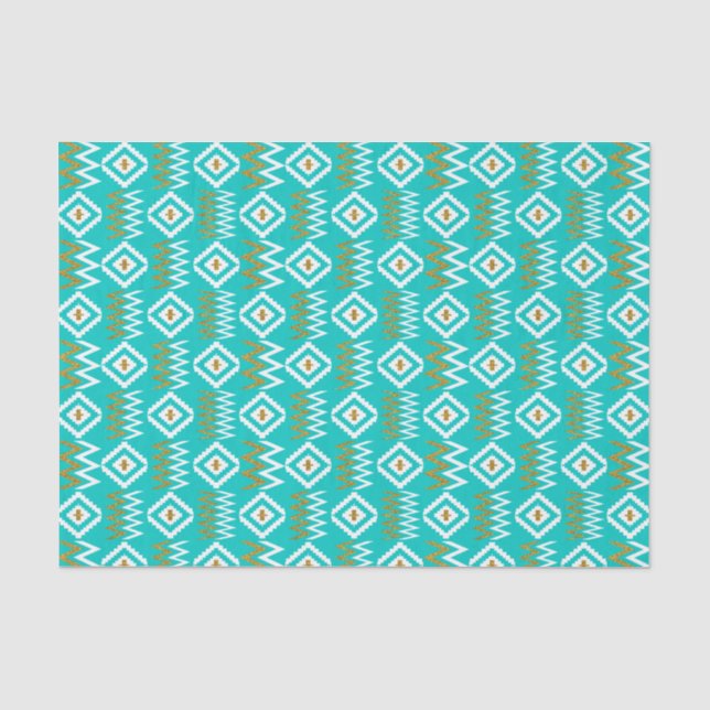 Papier Mousseline Afrique Kente Dark Aqua Turquoise Blue Gold Diamon (Recto)
