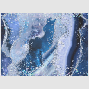 Papier Mousseline Agate bleu chic avec étincelles opalescentes