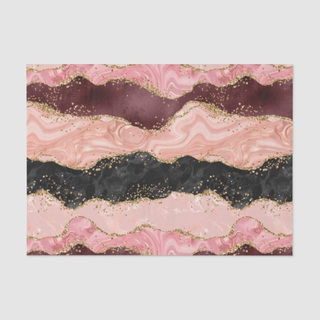Papier Mousseline Agate de séquences noir et rose (Recto)