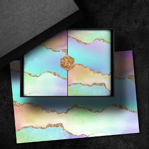 Papier Mousseline Agate Holo   Faux Iridescente Pastel Ombre Marble