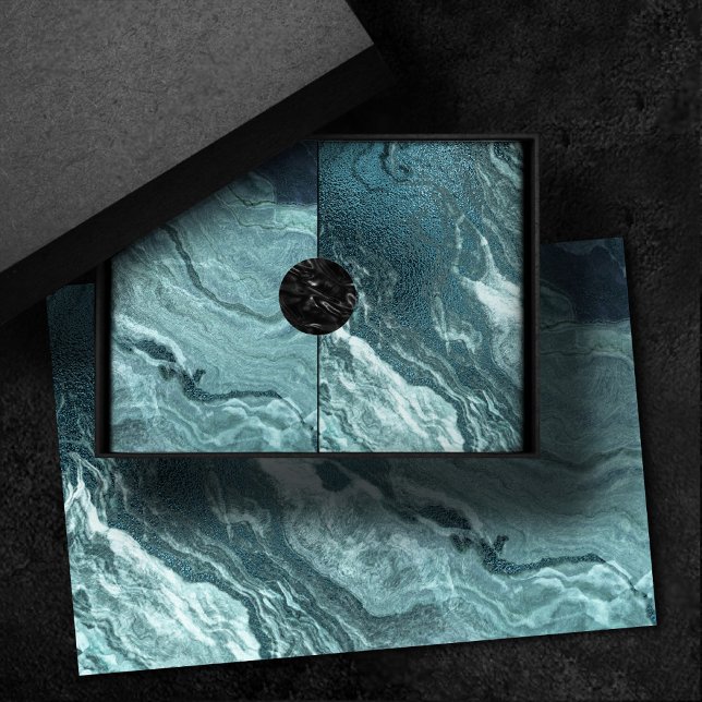 Papier Mousseline Agate Turquoise cristallisée | Pierre marbrée noir (Créateur téléchargé)