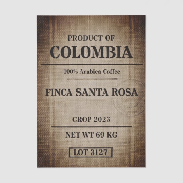 Papier Mousseline Aged Coffee Sack Typography Design FC9 Decoupage (Recto)