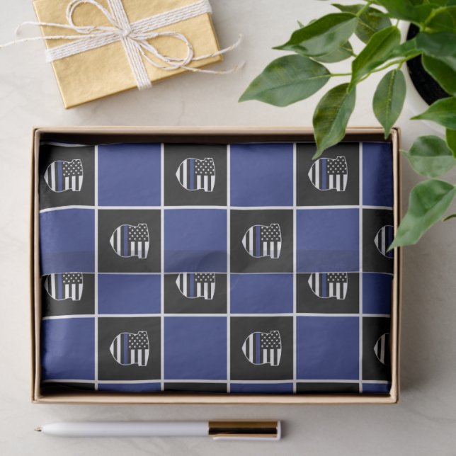 Papier Mousseline Agent de police Motif d'insigne de ligne bleue min (Cadeau)