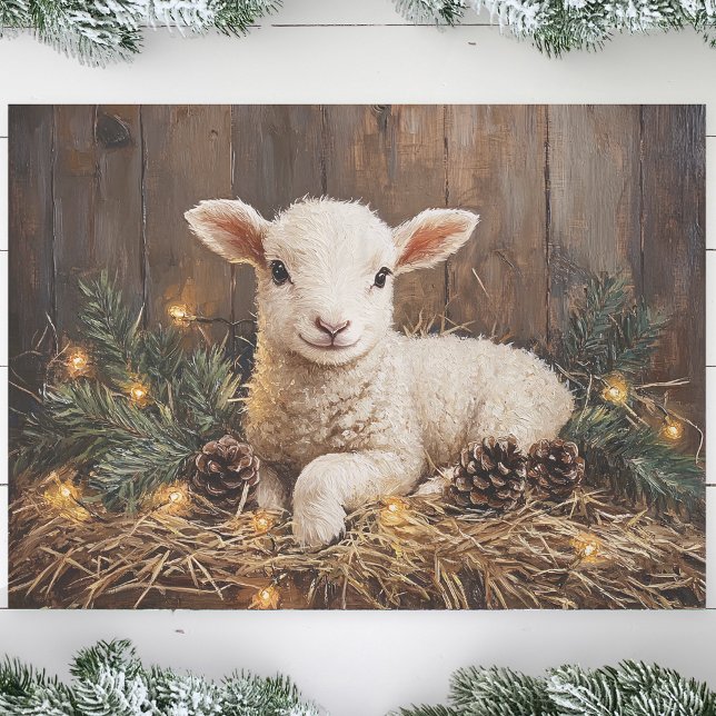 Papier Mousseline Agneau de Noël mignon Peinture rustique Découpage (Créateur téléchargé)