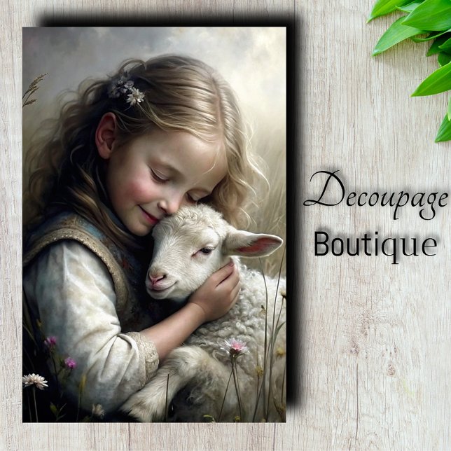 Papier Mousseline Agneau Embrasser le découpage (Lamb Embrace Decoupage Tissue Paper)