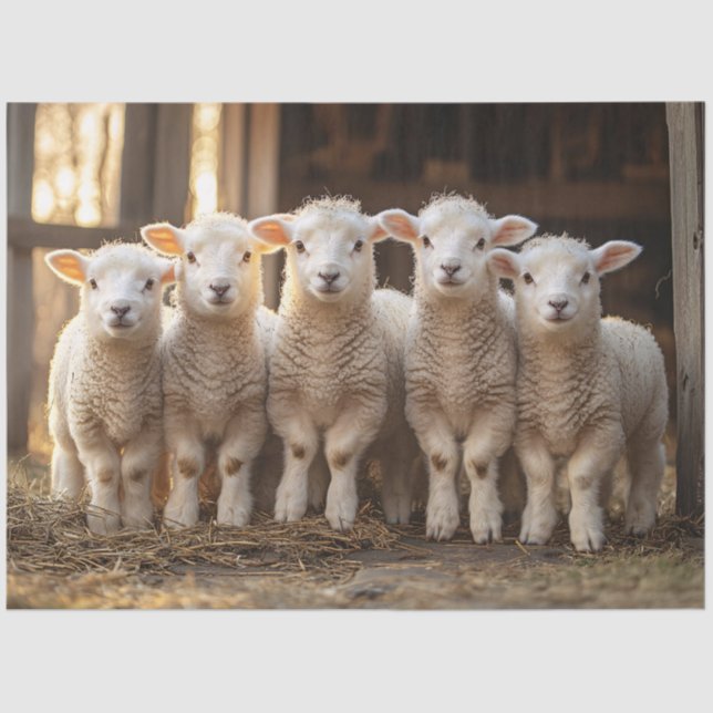 Papier Mousseline Agneaux adorables dans une rangée Découpage de fer (Recto)