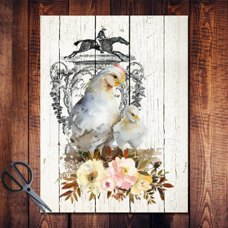 Papier Mousseline Agritourisme Floral White Leghorn Chickens