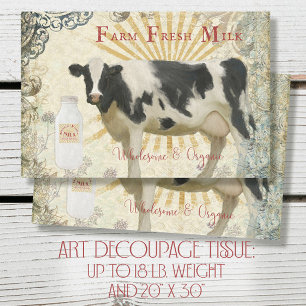 Papier Mousseline Agritourisme noir et blanc Vache Sun Rays Decoupag