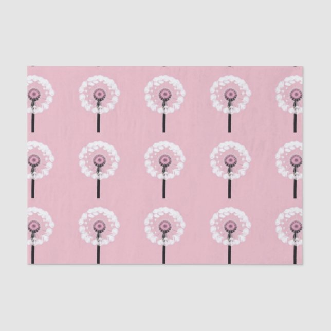 Papier Mousseline AI Art Dandelions blancs Papier Tissu rose (Recto)