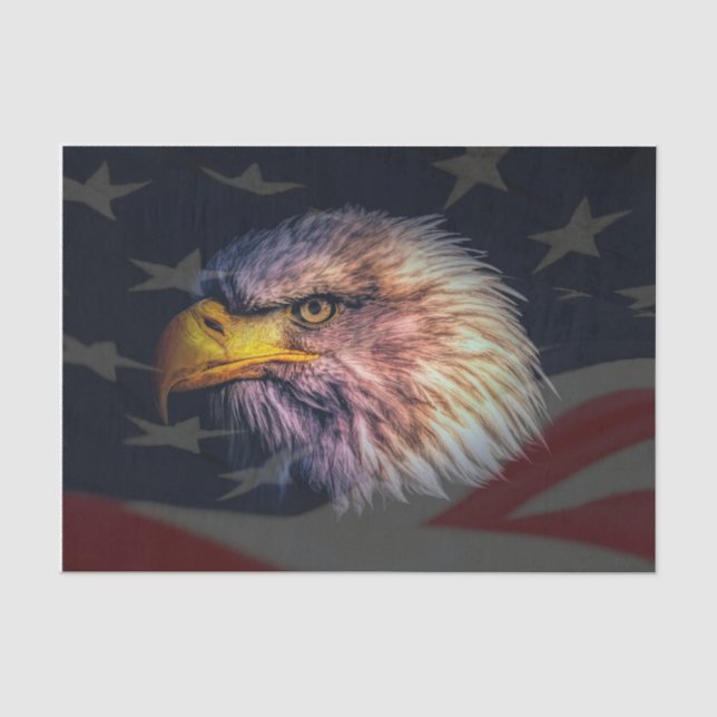 Papier Mousseline Aigle à tête blanche américain avec drapeau (Recto)