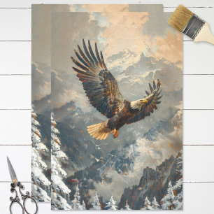 Papier Mousseline Aigle à tête blanche survolant les montagnes Décou