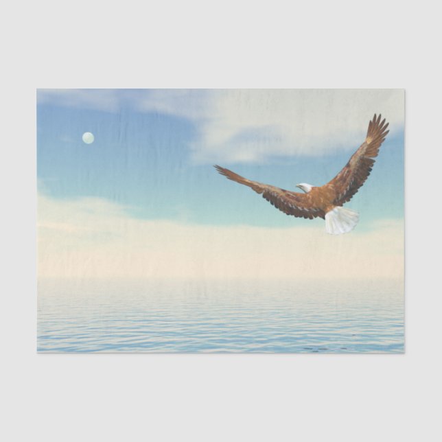 Papier Mousseline Aigle à tête blanche volant sur l'océan jusqu'à la (Recto)