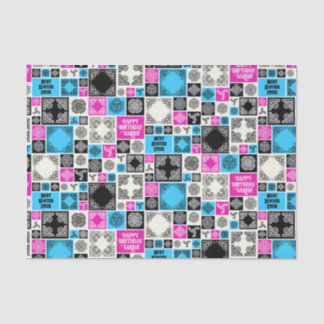 Papier Mousseline Ajouter Nom & Relation Anniversaire Magenta & Bleu