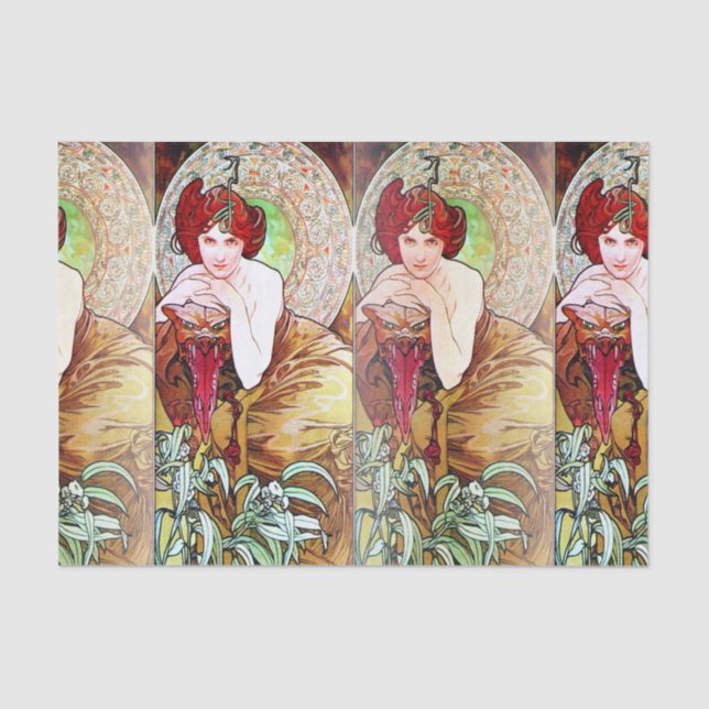 Papier Mousseline Alfons Mucha 1900 les pierres précieuses vertes (Recto)