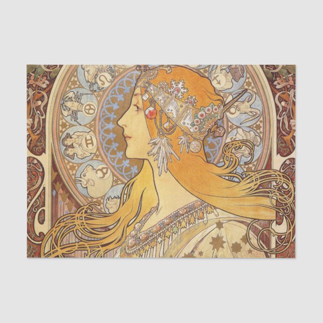Papier Mousseline Alfonse Mucha Zodiac Art nouveau femme (Recto)