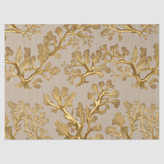 Papier Mousseline Algues d'or sur papier de fond de sable (Recto)