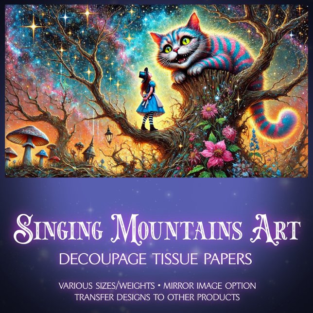 Papier Mousseline Alice and Cat Twilight Tree Talk Decoupage (Créateur téléchargé)