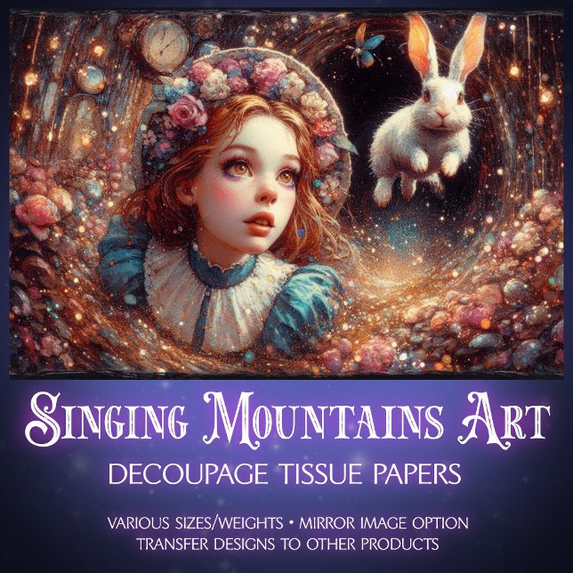 Papier Mousseline Alice and Rabbit Whimsical Whirlwind Decoupage (Créateur téléchargé)