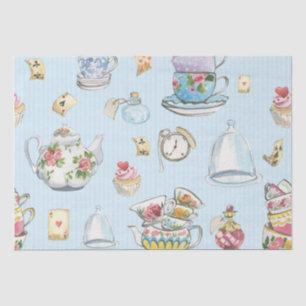 Papier Mousseline Alice au pays des merveilles Aquarelle Rayure bleu