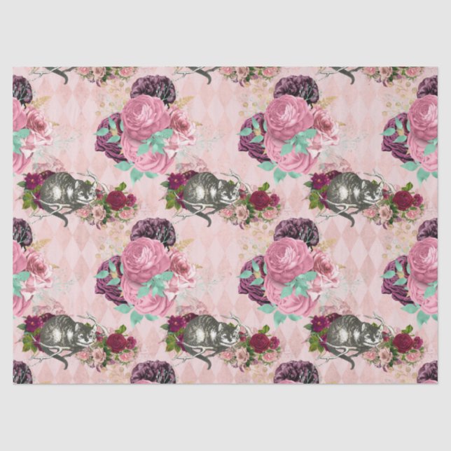 Papier Mousseline Alice au pays des merveilles Cheshire Chat Pink Dé (Recto)