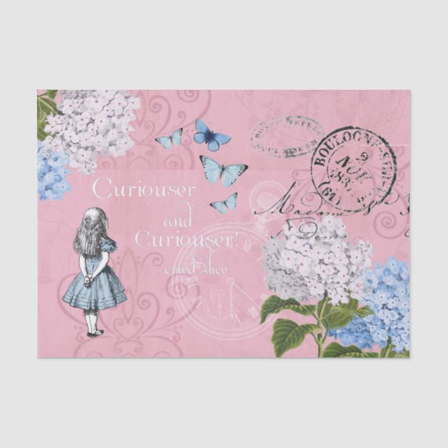 Papier Mousseline Alice au pays des merveilles Floral rose bleu Tiss (Recto)