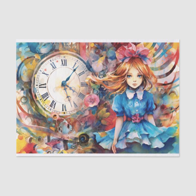 Papier Mousseline Alice au pays des merveilles Temps pour le découpa (Recto)