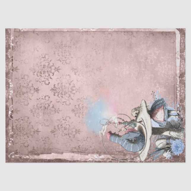 Papier Mousseline Alice de chenille rose et bleu au pays des merveil (Recto)
