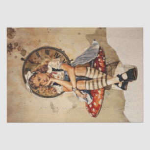 Papier Mousseline Alice ennuyée au pays des merveilles assise sur un