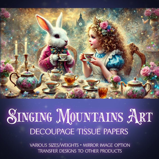 Papier Mousseline Alice et lapin blanc Imaginaire Teatime Découpage (Créateur téléchargé)