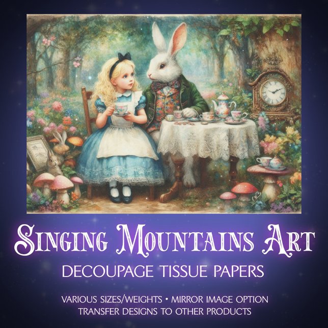 Papier Mousseline Alice in Wonderland Fairytale Tea Party Decoupage (Créateur téléchargé)