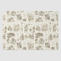 Alice in Wonderland Sepia Beige Toile Citations