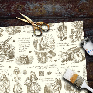 Papier Mousseline Alice in Wonderland Sepia Beige Toile Citations