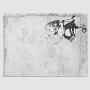 Papier Mousseline Alice noire et blanche au pays des merveilles avec