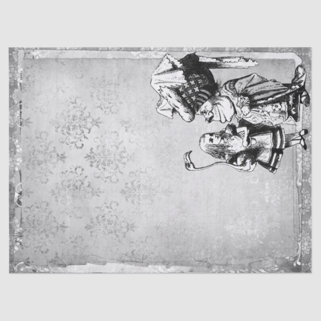 Papier Mousseline Alice noire et blanche au pays des merveilles avec (Recto)