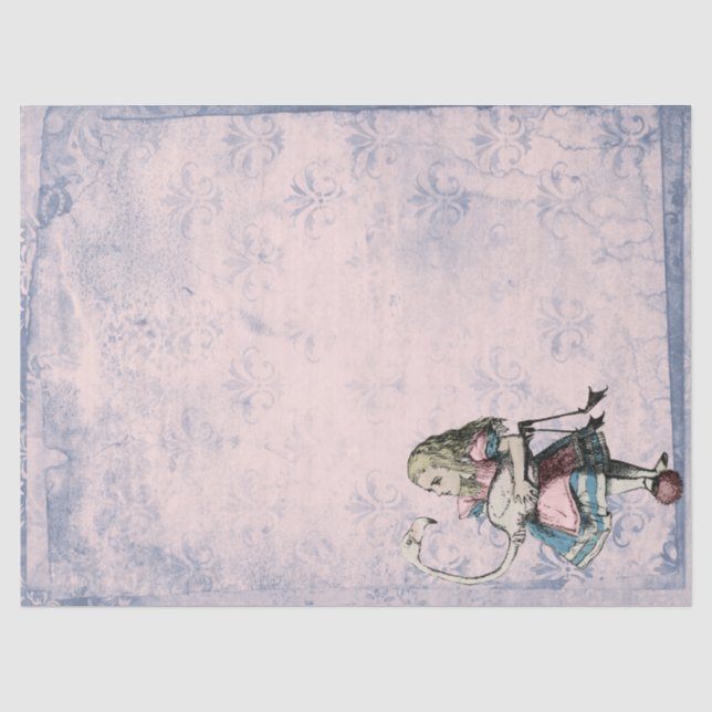Papier Mousseline Alice rose et bleu au pays des merveilles avec Fla (Recto)