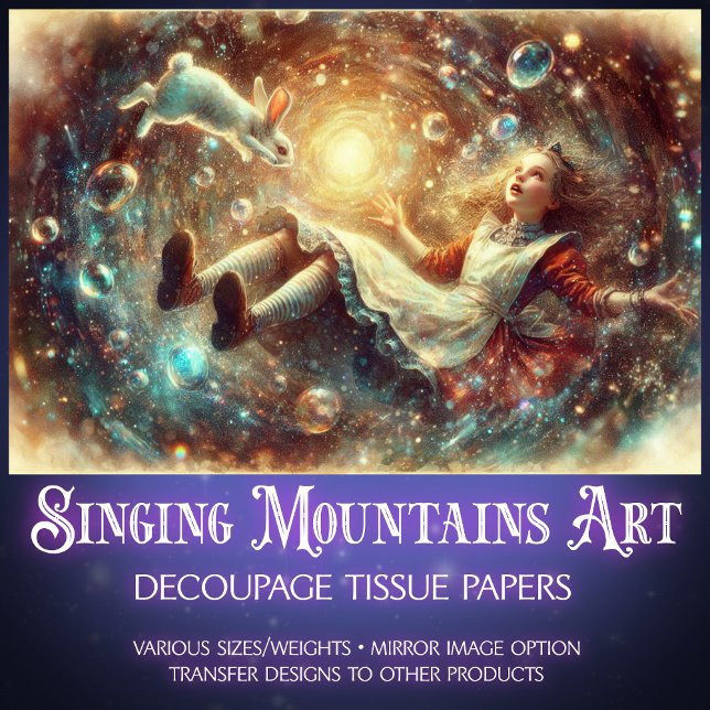 Papier Mousseline Alice's Rabbit Hole Fantasy Decoupage (Créateur téléchargé)