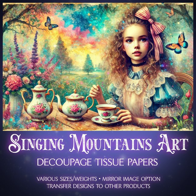 Papier Mousseline Alice's Whimsical Watercolor Tea Time Decoupage (Créateur téléchargé)