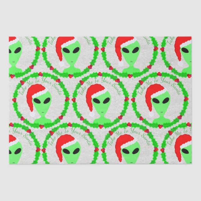 Papier Mousseline Alien Père Noël Holly Wreath Motif Silly Fun LGM (Recto)