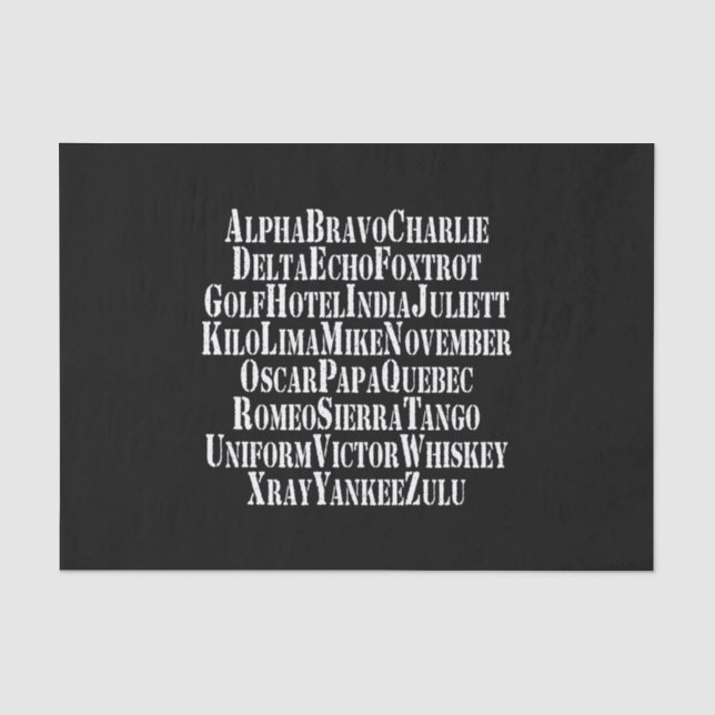 PAPIER MOUSSELINE ALPHABET PHONÉTIQUE / MOTS DE CODE (Recto)