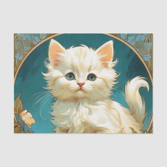 Papier Mousseline Alphonse Mucha Art Nouveau Chat Blanc (Recto)