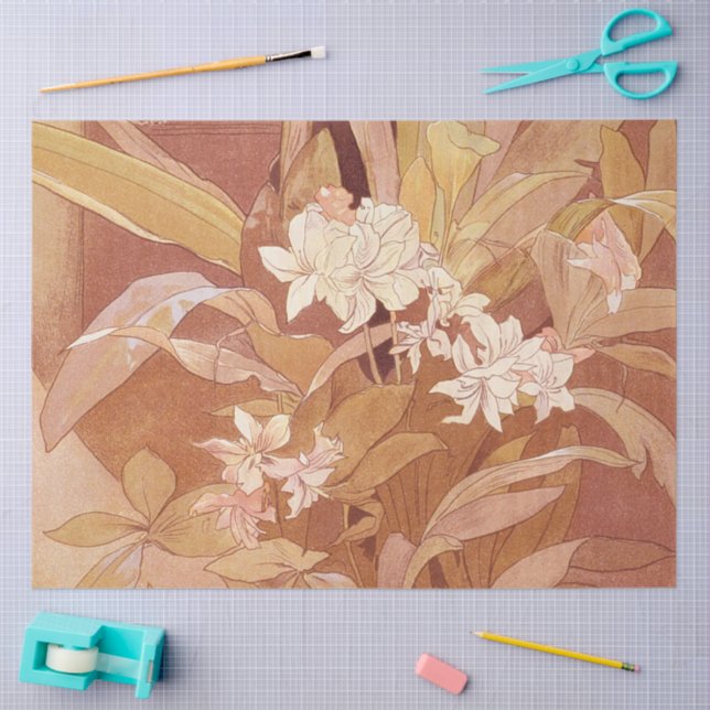 Papier Mousseline Alphonse Mucha Art Nouveau Détail floral (Artisanat)