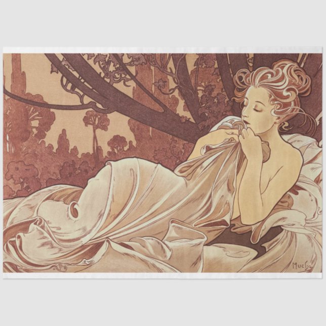 Papier Mousseline Alphonse Mucha Femme Artwork Découpage (Recto)