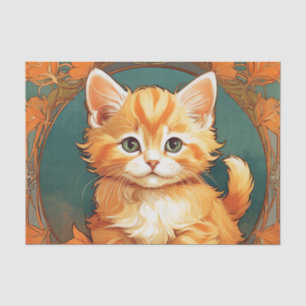 Papier Mousseline Alphonse Mucha Style Chat orange
