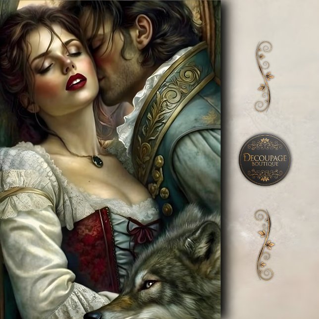 Papier Mousseline Amants Romantiques Loup Gardien Découpage (Romantic Lovers Wolf Guardian Decoupage Tissue Paper)