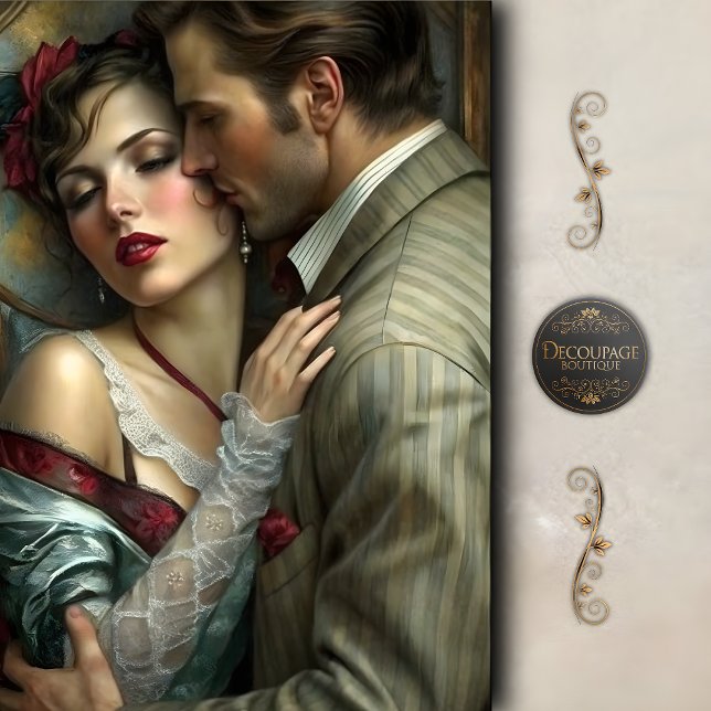 Papier Mousseline Amants victoriens Étreinte intime Découpage (Victorian Lovers Intimate Embrace Decoupage Tissue Paper)