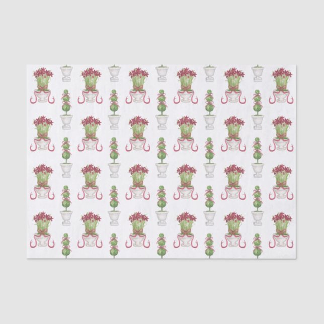 Papier Mousseline Amaryllis Bourgogne et Noël Topiaire (Recto)