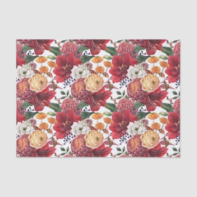 Papier Mousseline Amaryllis et Chrysanthèmes Motif floral (Recto)