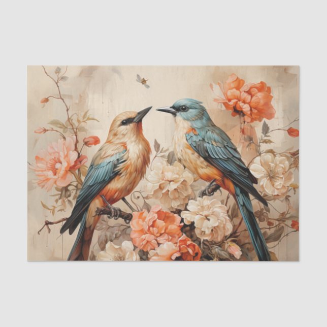 Papier Mousseline Amateurs d'oiseaux aux jolies fleurs (Recto)
