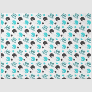 Papier Mousseline American Football Turquoise Blue et Black Motif